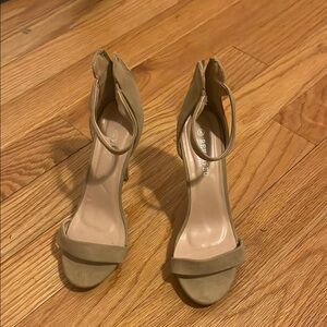 Beige Open Toe Stiletto Heels with Ankle Straps